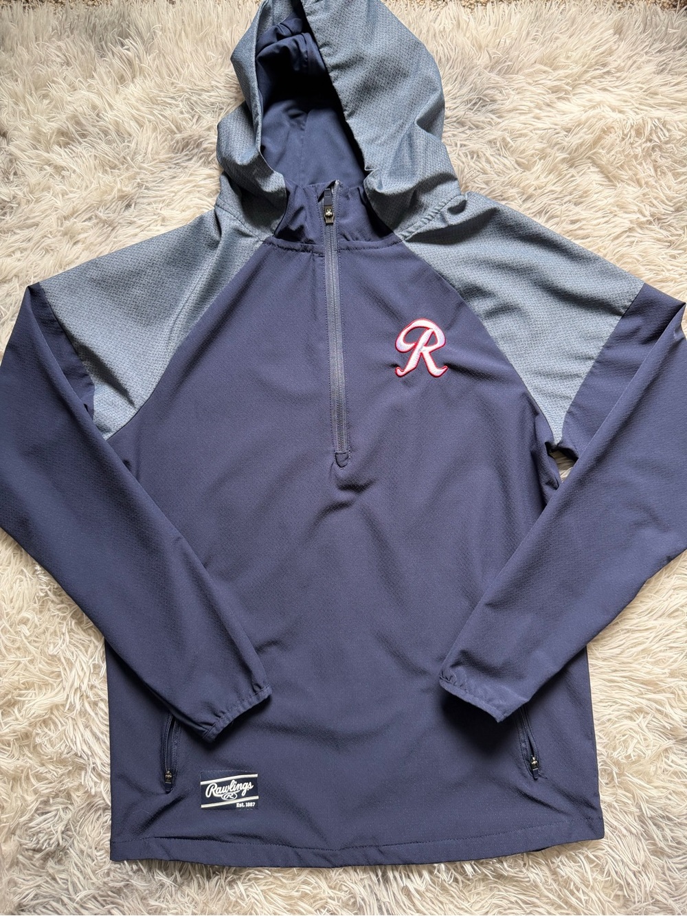 Rawlings Navy & Heather Gray Hooded Jacket with Red Script R
